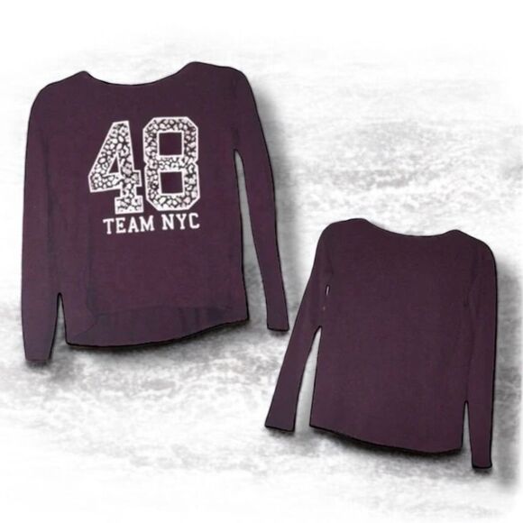 H&M Y2K Sweater Red Animal Print ‘Team NYC 48’ Semi Sheer Sparkling Size M EUC - Picture 13 of 16